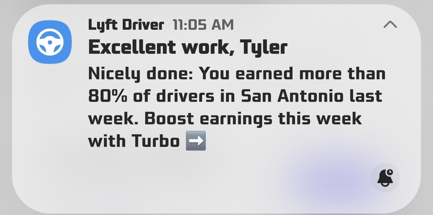 Lyft top earner notification